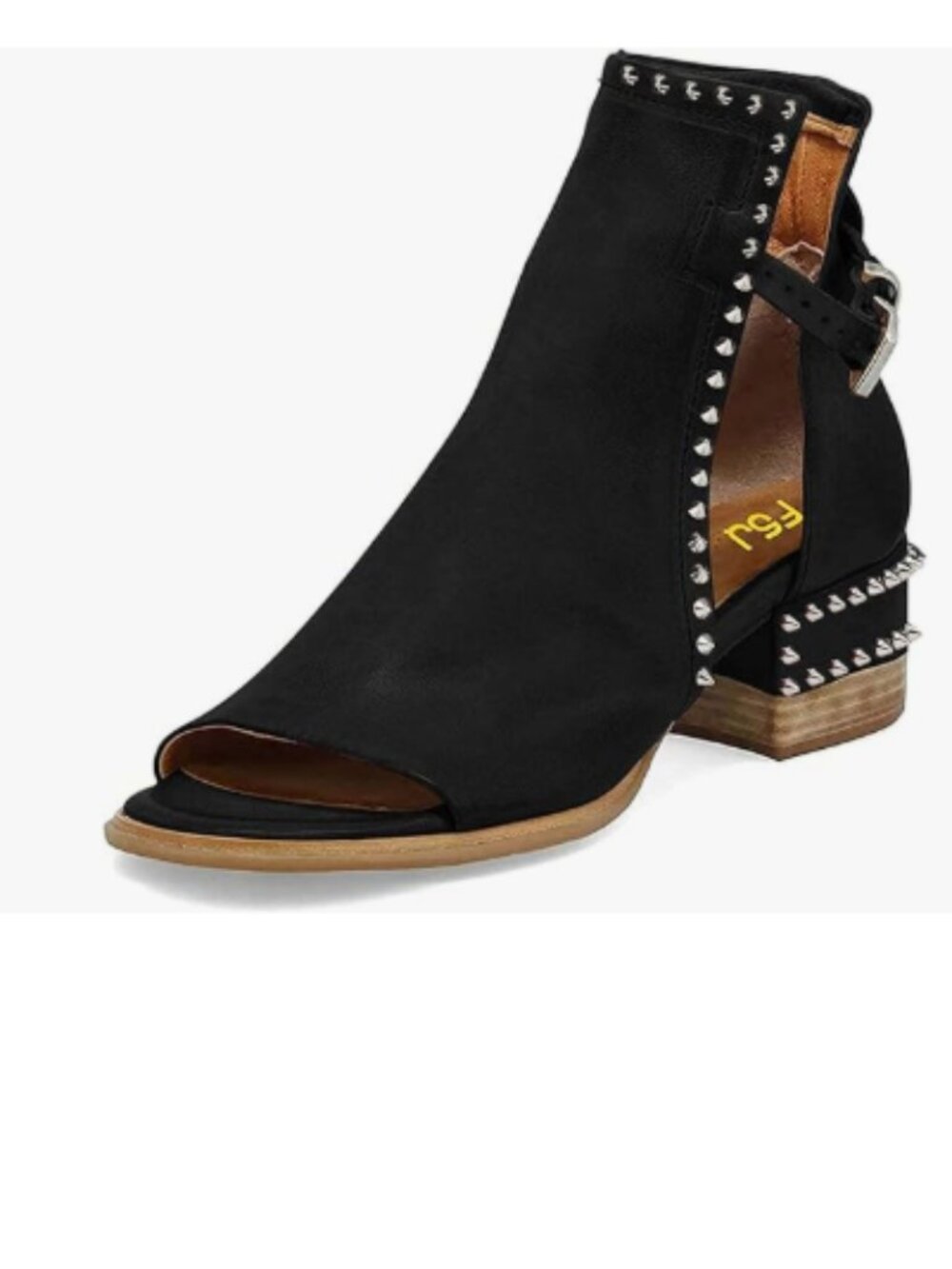 FSJ Black Rivets Peep Open Toe Sandals Cut Out Buckle Ankle Bootie